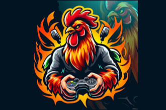 design unique rooster gaming mascot logo for your business