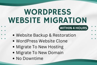 transfer, backup, move, migrate wordpress website in 4hrs