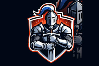 design super knight shield sward mascot logo just for you