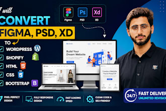 convert figma,psd,xd to wordpress shopify html css bootstrap