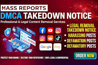takedown remove harassing mass report facebook tiktok reddit instagram google x