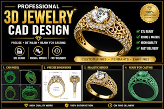 design professional 3d jewelry cad models for rings, pendants and earrings