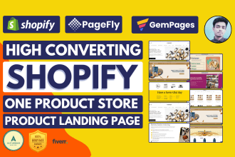 design shopify dropshipping website, landing page by pagefly, gempages, replo