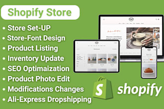 setup shopify, upload product inventory, dropshipping, design storefront