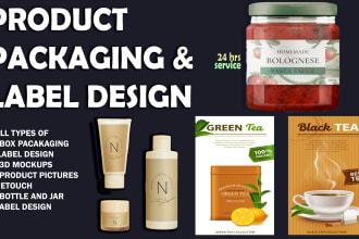 do product label design, box packaging, product pictures and pouch design