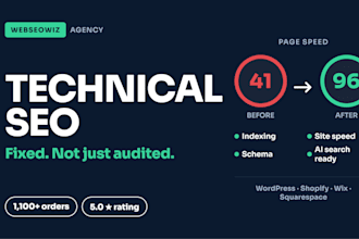 fix technical SEO, indexing and site speed for wordpress, shopify, wix