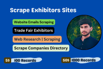 scrape exhibitors website and contacts details from the websites