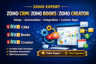setup and customize zoho CRM, zoho books, and zoho creator