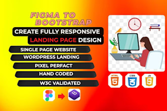 create a landing page website design with HTML, CSS and bootstrap