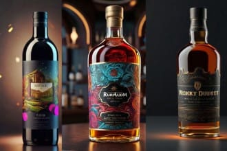 design label for vodka, whiskey, gin, wine, liquor and bottle label
