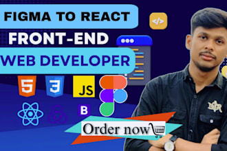 do frontend development with HTML CSS, tailwind, js, react, figma to react