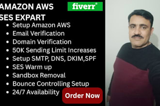 setup and configure amazon AWS ses account take approval for 50k sending limits