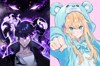 draw anime art illustration, manga or semi realistic portrait