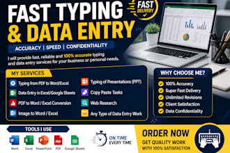 do fast data entry, excel, word, PDF conversion , copy paste