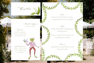 create a custom illustrated wedding menu, drinks menu and place cards