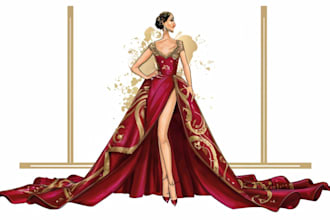 draw a beautiful fashion illustration, sketch, clothes
