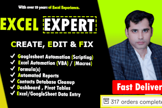 create, fix excel formulas, macros, vba, googlesheet, dashboard as excel expert