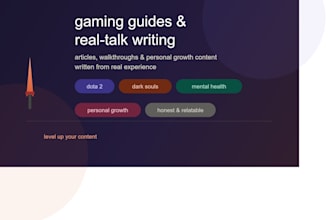 write dota 2 guides, gaming articles, or personal growth pieces
