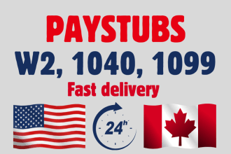 do paystubs, check stubs, w2, 1099, 1040 and 941