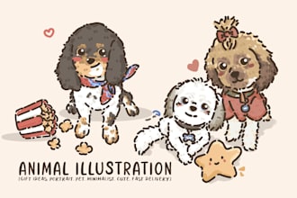 draw your pet or animal cute art illustration in 24 hours
