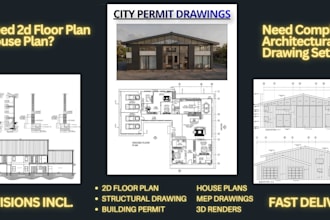 create architectural floor plan and city permit drawings
