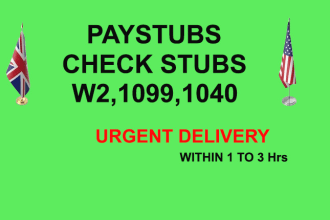 do urgent paystubs, adp, check stubs, w2,1040,1099 forms