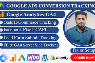 expertly setup ga4 e commerce, gads conversion and server side tracking via gtm