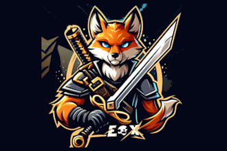 make a high quality fox sword esport mascot logo with new concept