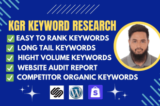 kgr keyword research, competitor analysis for squarespace, wordpress, shopify