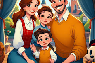 make cartoon disney couple, family portrait