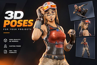 3d character rigs, poses, style, for miniatures