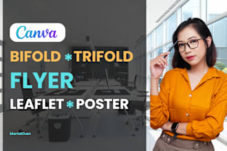 design flyers, bifold, trifold brochures in canva, photoshop