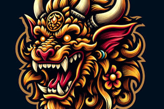 do awesome barong head , animal mascot logo design