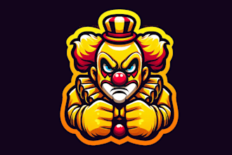 design outstanding yellow angry clown mascot logo in 12 hours