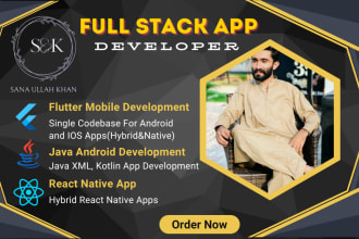 do android and ios mobile app development using flutter react native and java