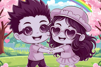 draw chibi couple illustration for you