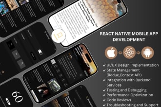 develop cross platform react native and expo mobile apps including bug fixes