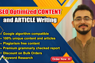 do SEO article writing, blog post writing, and content writing service