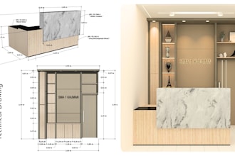 draw receptionist design 3d and 2d technical drawing