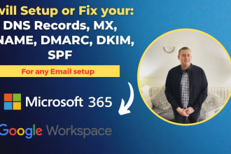 setup or fix spf, dkim, dmarc, cname, mx and dns records