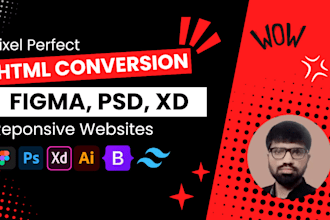 convert figma, xd, psd to html, bootstrap, tailwind responsive