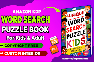 create custom word search puzzle book and KDP covers for kids and adult