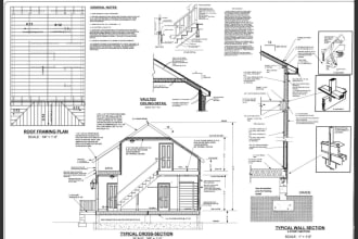 draft a 2d cad floor, elevations and section plan on autocad