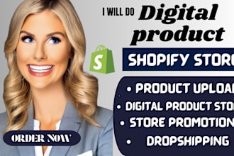 create digital product shopify store, online course, product upload