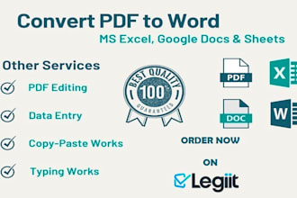 convert PDF to excel, word, data entry, typing or copy paste