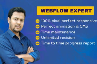 develop webflow landing page, webflow animation, webflow cms from figma design