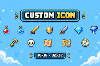 create custom pixel art icon, emote, weapon for your game assets
