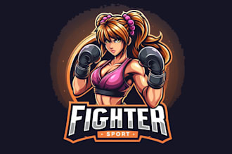design awesome fighter girl esport mascot logo only 15 hours