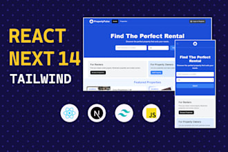 develop html website in react js, react hooks, react saas, next js 15, tailwind