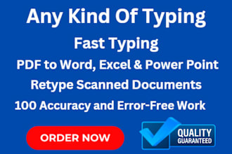 do a fast typing job, convert pdf to word and excel, retype scanned documents